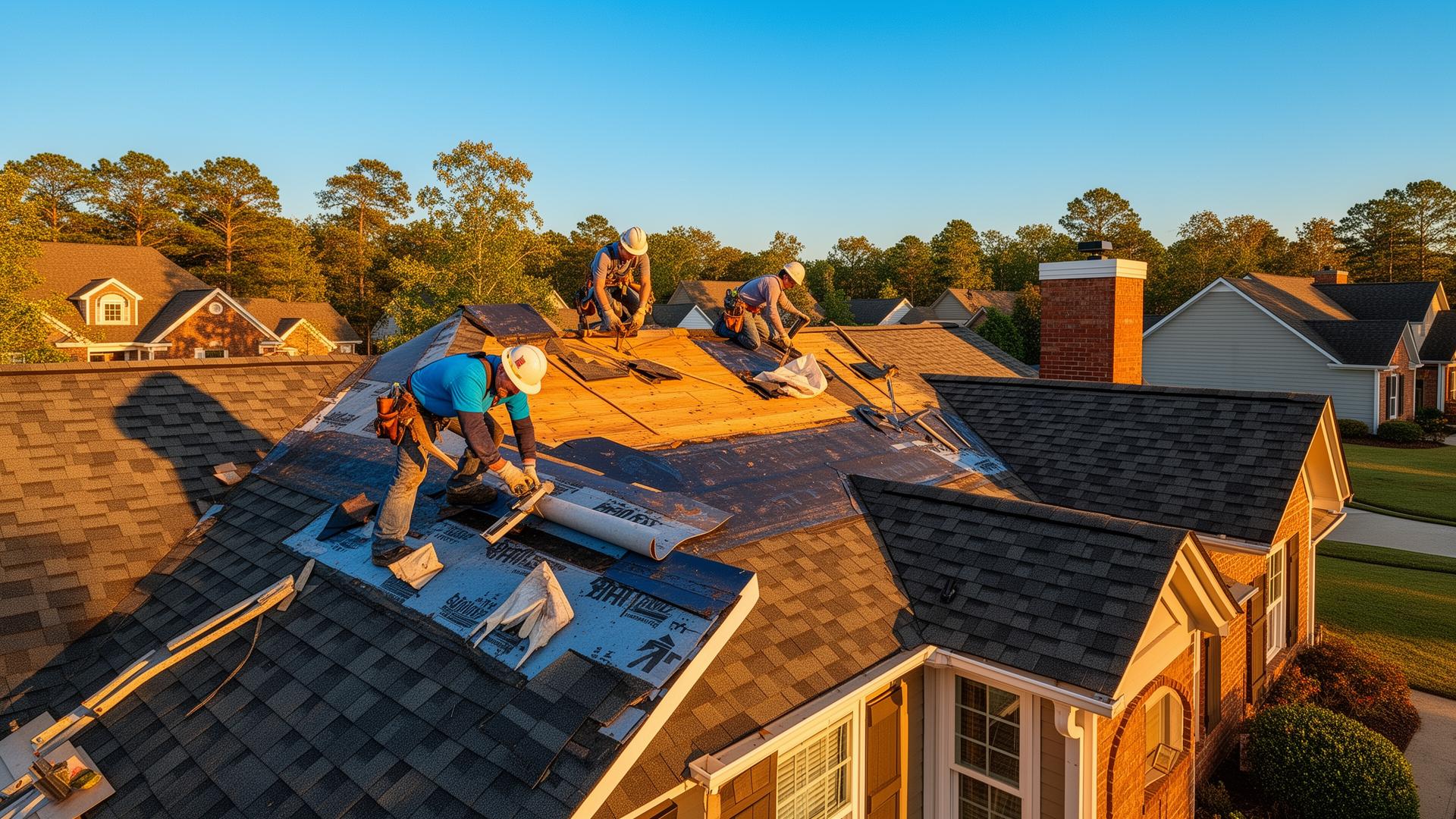A1 Roofing crew installing shingles on a residential home